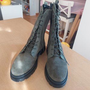 Nasty Gal Mid-Calf Suede Lace-Up Biker Boots (Size 8)